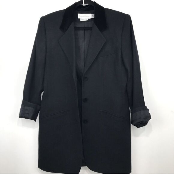 Casual Corner Black 100% Wool Velvet Collar Equestrian Riding Blazer Jacket - Picture 1 of 12